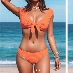 Orange bikini with cap sleeves